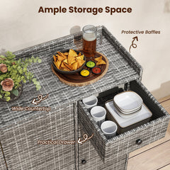 3 Doors Outdoor PE Wicker Storage Cabinet for Deck-Gray
