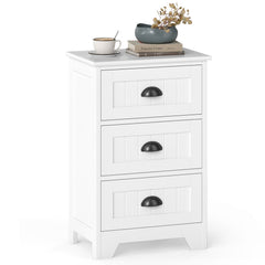 3-Drawer Storage Nightstand with Fluted Fronts and Cup Handles, White