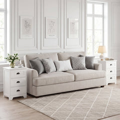 3-Drawer Storage Nightstand with Fluted Fronts and Cup Handles, White