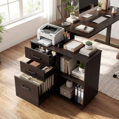 3-Drawer Mobile Lateral File Cabinet Printer Stand-Espresso