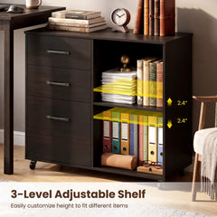 3-Drawer Mobile Lateral File Cabinet Printer Stand-Espresso