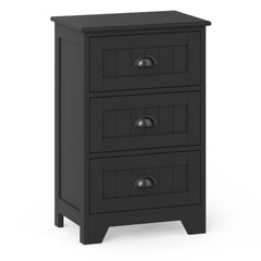 3 Drawer Storage Nightstand with Fluted Fronts and Cup Handles, Black
