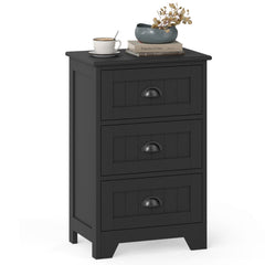 3 Drawer Storage Nightstand with Fluted Fronts and Cup Handles, Black