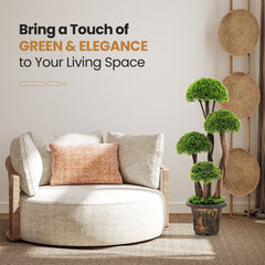 3 Foot Artificial Cedar Topiary Tree, Four Ball Tiers on a Rattan Trunk