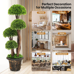 3 Foot Artificial Cedar Topiary Tree, Four Ball Tiers on a Rattan Trunk
