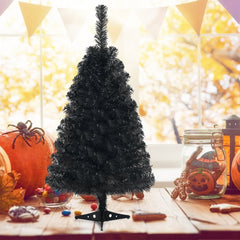 3 FT Black Artificial Tabletop Tree with 116 Branch Tips and Plastic Stand for Halloween and Christmas
