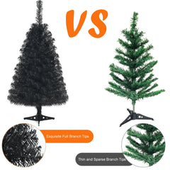 3 FT Black Artificial Tabletop Tree with 116 Branch Tips and Plastic Stand for Halloween and Christmas