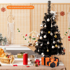 3 FT Black Artificial Tabletop Tree with 116 Branch Tips and Plastic Stand for Halloween and Christmas