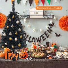 3 FT Black Artificial Tabletop Tree with 116 Branch Tips and Plastic Stand for Halloween and Christmas