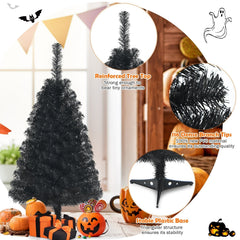 3 FT Black Artificial Tabletop Tree with 116 Branch Tips and Plastic Stand for Halloween and Christmas