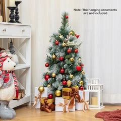 3 FT Pre-Lit Flocked Mini Christmas Tree with 98 Tips, Berries, Pine Cones and Burlap Base