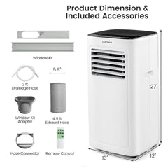 3-in-1 9000 BTU Portable Air Conditioner with Dehumidifier and 24H Timer, White, 280 sq ft
