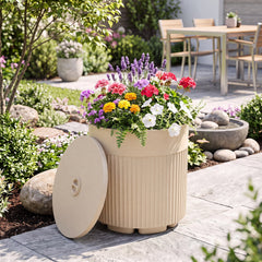 3-in-1 All-Weather Outdoor HDPE Umbrella Base with Water Bag and, 2” Umbrella Hole for Patio-Beige