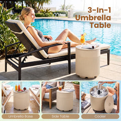 3-in-1 All-Weather Outdoor HDPE Umbrella Base with Water Bag and, 2” Umbrella Hole for Patio-Beige