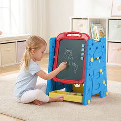 3 in 1 Art Easel for Kids with Double Sided Magnetic Board-Blue