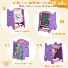 3 in 1 Art Easel for Kids with Double Sided Magnetic Board-Pink