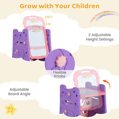 3 in 1 Art Easel for Kids with Double Sided Magnetic Board-Pink