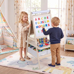 3-in-1 Art Easel for Kids with Magnetic Chalkboard and Whiteboard-Natrual