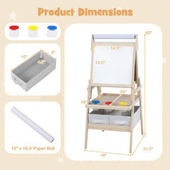 3-in-1 Art Easel for Kids with Magnetic Chalkboard and Whiteboard-Natrual