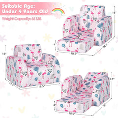 3 in 1 Toddler Flip Out Chair, Lounger and Bed, Flamingo Print