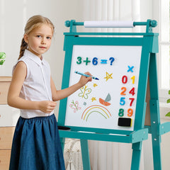 3-in-1 Double-sided Art Easel with Chalkboard and Magnetic Whiteboard-Green
