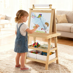 3-in-1 Double-Sided Storage Art Easel-Natural