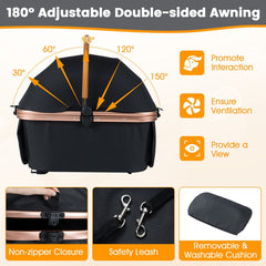 3-in-1 Foldable Pet Stroller with, Sun Shade and Safety Belt for up to 55 lbs Small Medium Dogs Cats-Black