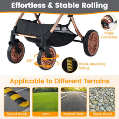 3-in-1 Foldable Pet Stroller with, Sun Shade and Safety Belt for up to 55 lbs Small Medium Dogs Cats-Black