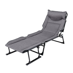 3 in 1 Folding Camping Cot Comfy Padded Convertible Single Sofa Chair-Gray