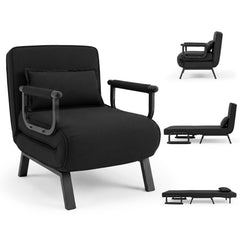 3 in 1 Folding Sofa Bed Chair, Opens to a 73 in Single Bed, 6 Backrest Angles, Hidden Legs, Black