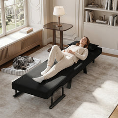 3 in 1 Folding Sofa Bed Chair, Opens to a 73 in Single Bed, 6 Backrest Angles, Hidden Legs, Black