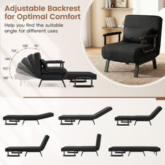 3 in 1 Folding Sofa Bed Chair, Opens to a 73 in Single Bed, 6 Backrest Angles, Hidden Legs, Black
