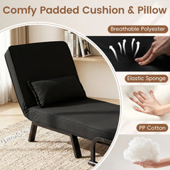 3 in 1 Folding Sofa Bed Chair, Opens to a 73 in Single Bed, 6 Backrest Angles, Hidden Legs, Black