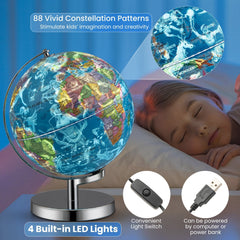 3-in-1 Illuminated World Globe with Stand and, 88 Constellations