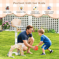3 in 1 Kids Basketball Hoop with Basketball and Foldable Rim-Beige