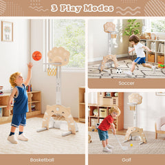 3 in 1 Kids Basketball Hoop with Basketball and Foldable Rim-Beige