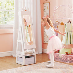 3 In 1 Kids Jewelry Cabinet with 3-Color Lighted Full Length Mirror-White