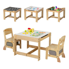3 in 1 Kids Table and Chair Set with Removable Tabletop and 2 Storage Drawers-Gray