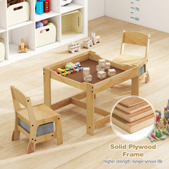 3 in 1 Kids Table and Chair Set with Removable Tabletop and 2 Storage Drawers-Gray