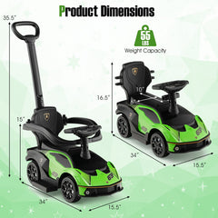 3-in-1 Licensed Lamborghini Ride on Push Car with Handle Guardrail-Green