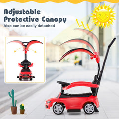 3-in-1 Ride on Push Car Mercedes-Benz Licensed Sliding Car with Canopy-Red