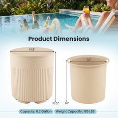 3-in-1 Outdoor Cooler Side Table with Fluted Design for Deck-Beige