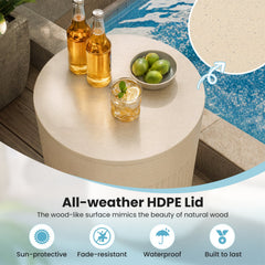3-in-1 Outdoor Cooler Side Table with Fluted Design for Deck-Beige
