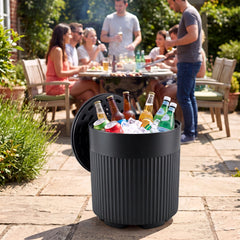 3-in-1 Outdoor Cooler Side Table with Fluted Design for Deck-Black