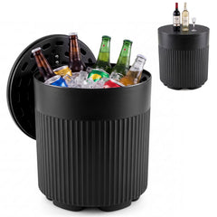 3-in-1 Outdoor Cooler Side Table with Fluted Design for Deck-Black
