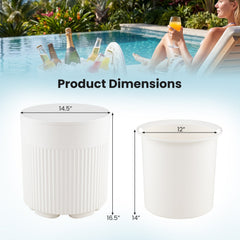 3-in-1 Outdoor Cooler Side Table with Fluted Design for Deck-White