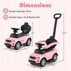 3 in 1 Push Car with Removable Handle and Guardrail for Kids 18-36 Months Old-Pink