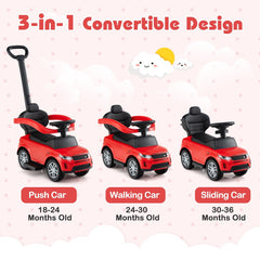 3 in 1 Push Car with Removable Handle and Guardrail for Kids 18-36 Months Old-Red