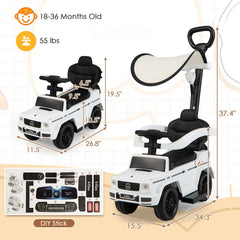 3-In-1 Ride on Push Car Mercedes Benz G350 Stroller Sliding Car with Canopy-White
