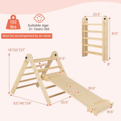 3-in-1 Climbing Set Foldable and Adjustable Kids Triangle Set-Natural